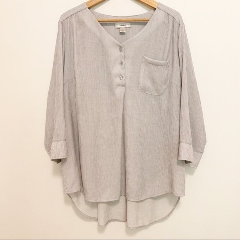 CJ Banks V Neck Button Crepe Textured Blouse 1X